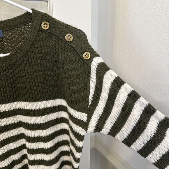 Olive Green Striped Sweater Womens S - Picture 4 of 9